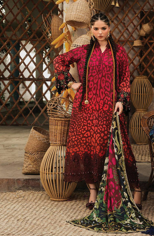 Maria B Embroidered Linen Unstitched 3 Piece Suit - D-1A - MB26SD - Red - Winter Collection
