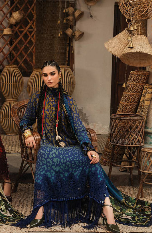Maria B Embroidered Linen Unstitched 3 Piece Suit - D-1B - MB26SD - Blue - Winter Collection