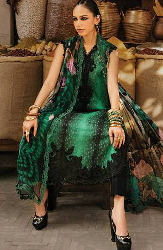 Maria B Embroidered Linen Unstitched 3 Piece Suit - D-5A - MB26SD - Green - Winter Collection