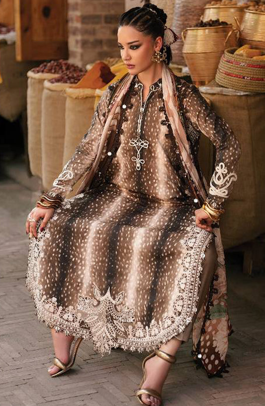 Maria B Embroidered Linen Unstitched 3 Piece Suit - D-5B - MB26SD - Brown - Winter Collection