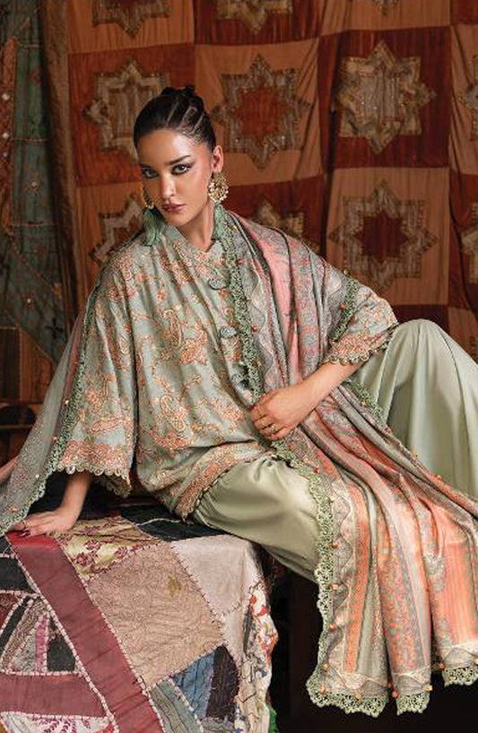 Maria B Embroidered Linen Unstitched 3 Piece Suit - D-8B - MB26SD - Green - Winter Collection
