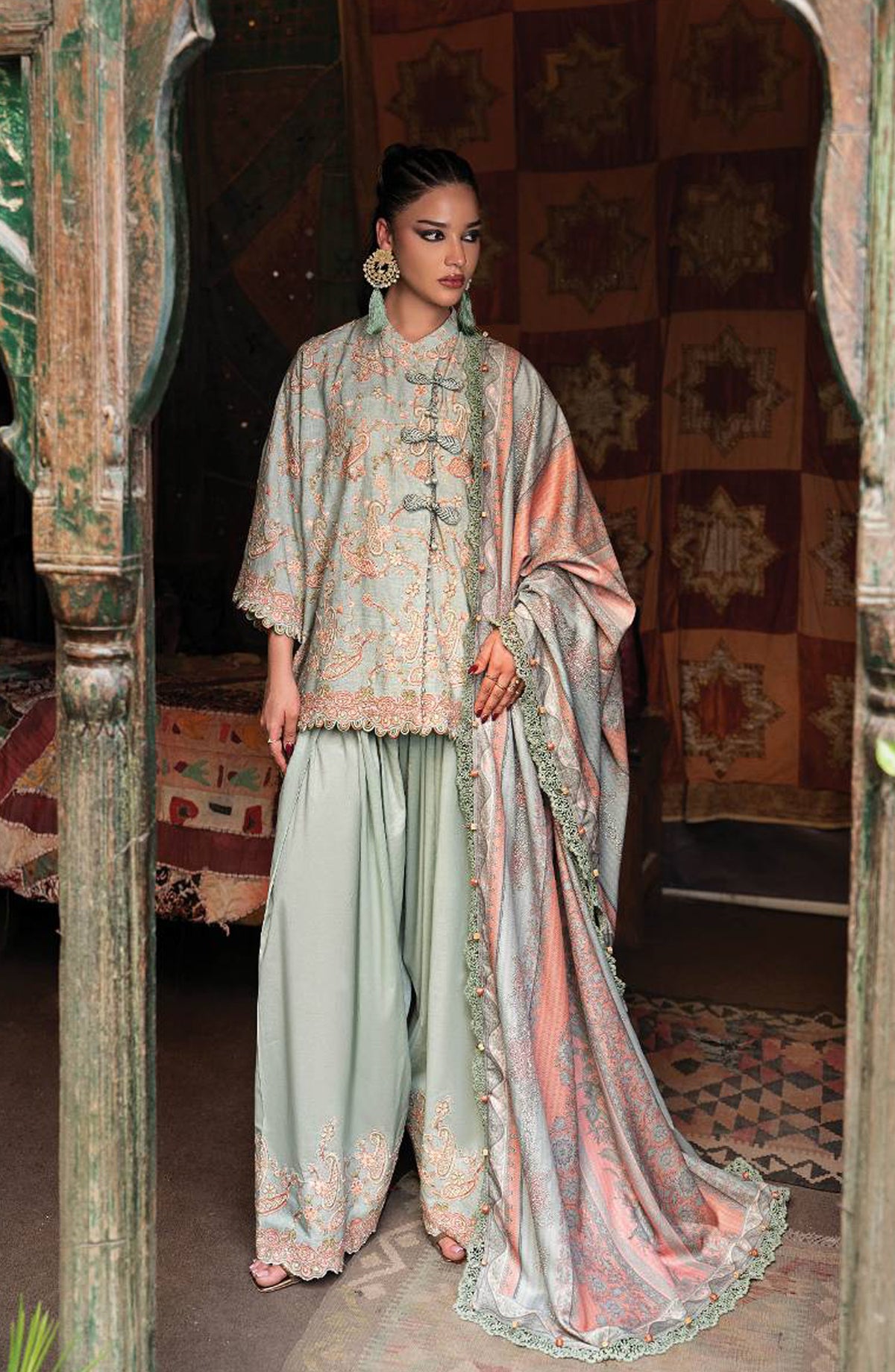 Maria B Embroidered Linen Unstitched 3 Piece Suit - D-8B - MB26SD - Green - Winter Collection