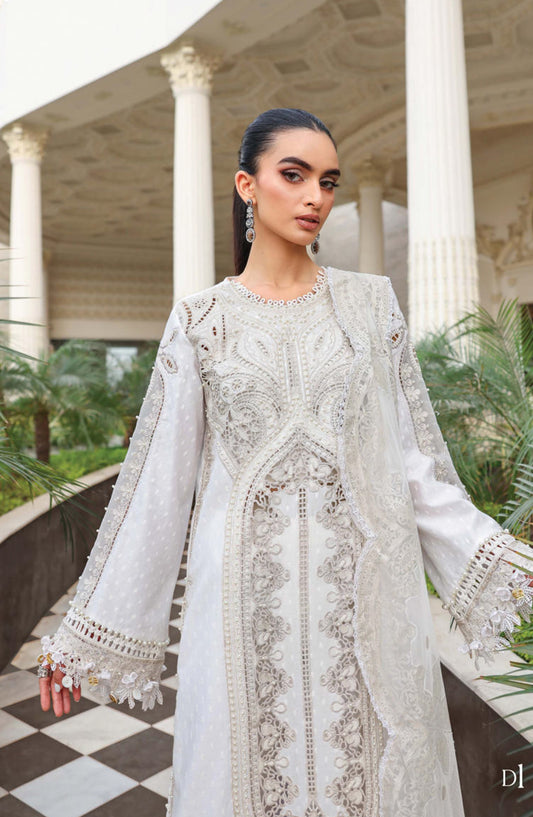 Maria B Luxury Embroidered Lawn Unstitched 3 Piece Suit - D1 - MB26ED - White - Summer Festive Collection
