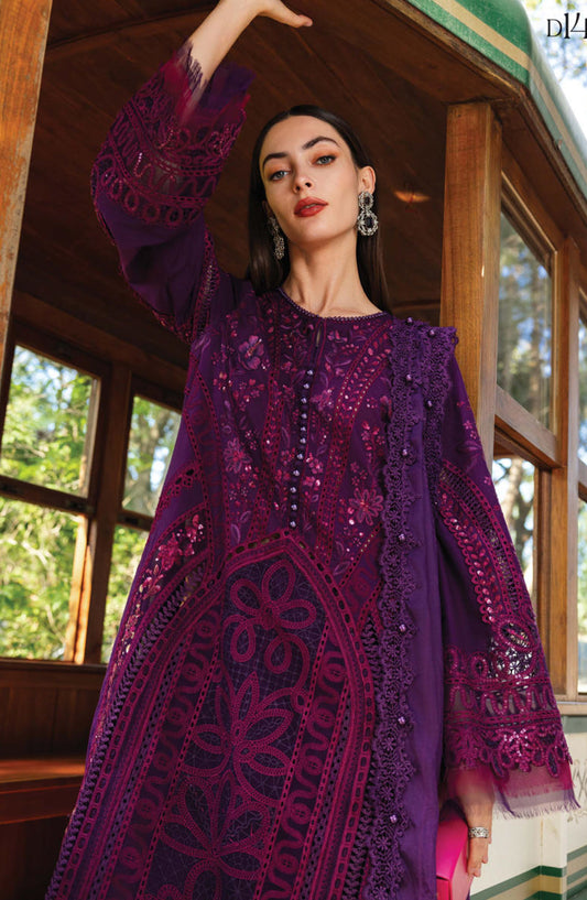 Maria B Luxury Embroidered Lawn Unstitched 3 Piece Suit - D14 - MB26ED - Purple - Summer Festive Collection