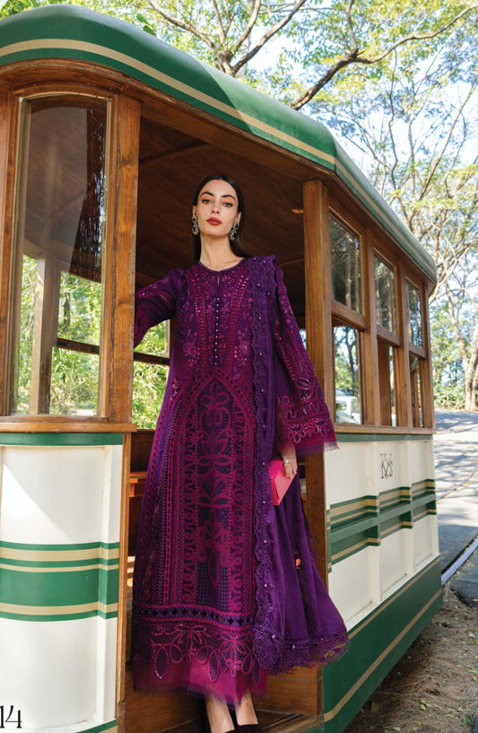 Maria B Luxury Embroidered Lawn Unstitched 3 Piece Suit - D14 - MB26ED - Purple - Summer Festive Collection