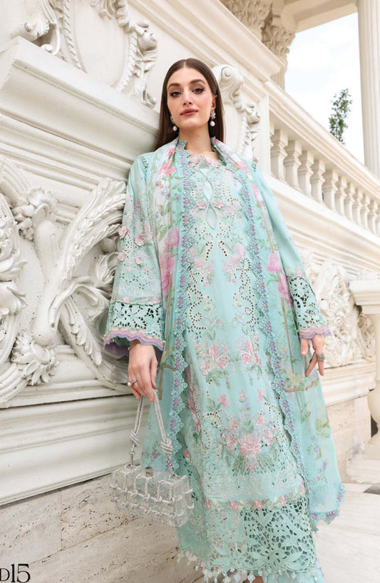 Maria B Luxury Embroidered Lawn Unstitched 3 Piece Suit - D15 - MB26ED - Blue - Summer Festive Collection