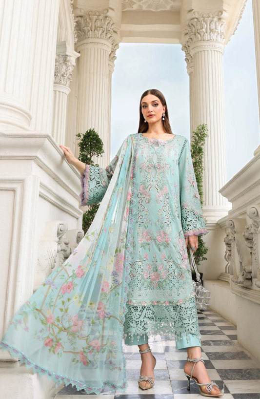 Maria B Luxury Embroidered Lawn Unstitched 3 Piece Suit - D15 - MB26ED - Blue - Summer Festive Collection