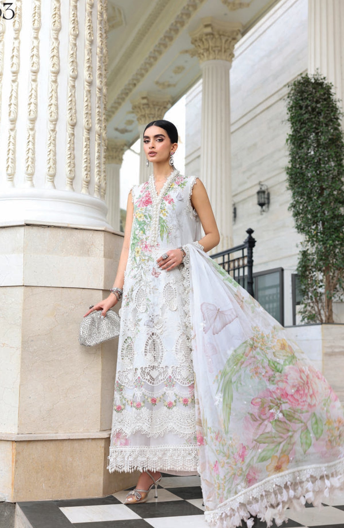 Maria B Luxury Embroidered Lawn Unstitched 3 Piece Suit - D3 - MB26ED - Blue - Summer Festive Collection