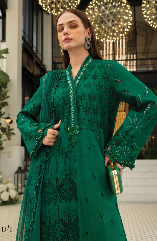 Maria B Luxury Embroidered Lawn Unstitched 3 Piece Suit - D4 - MB26ED - Green - Summer Festive Collection