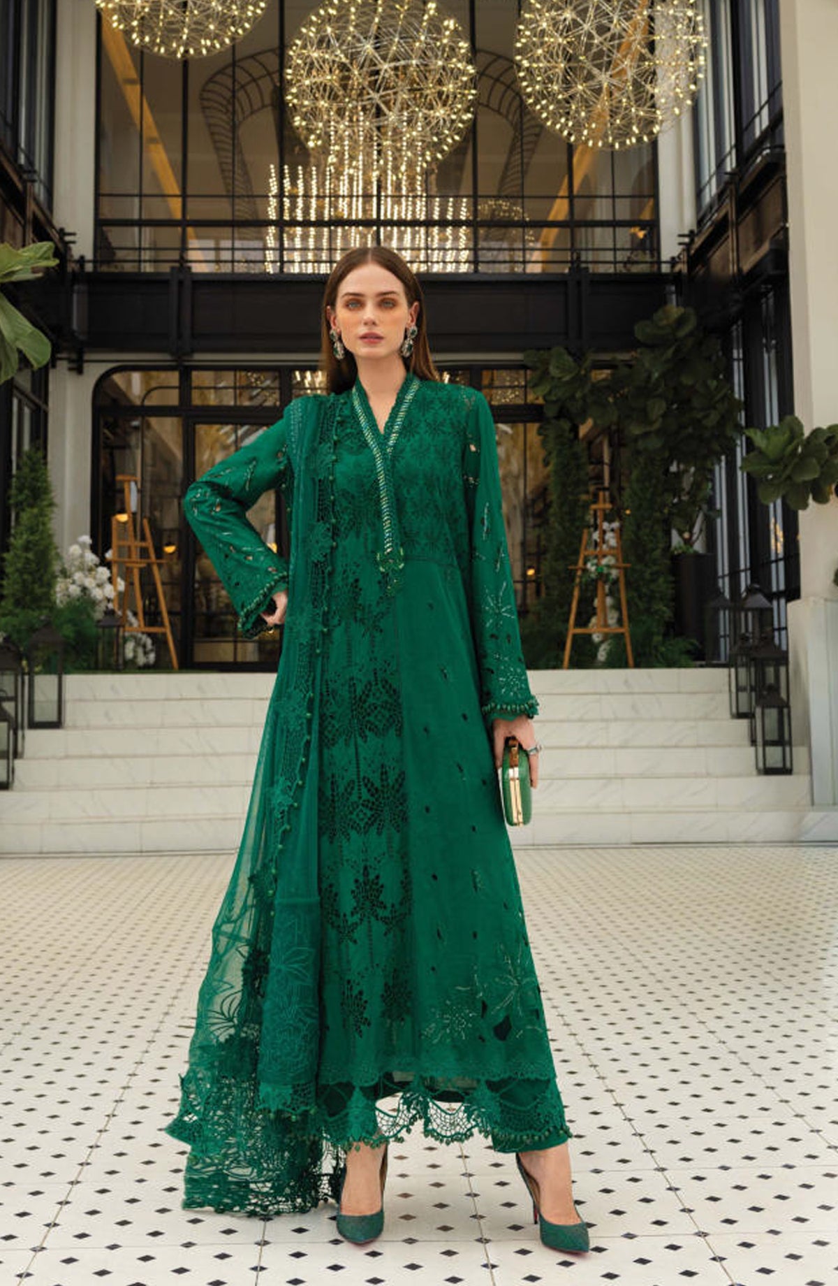Maria B Luxury Embroidered Lawn Unstitched 3 Piece Suit - D4 - MB26ED - Green - Summer Festive Collection