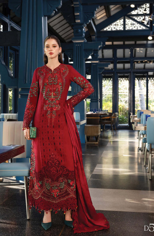 Maria B Luxury Embroidered Lawn Unstitched 3 Piece Suit - D5 - MB26ED - Red - Summer Festive Collection