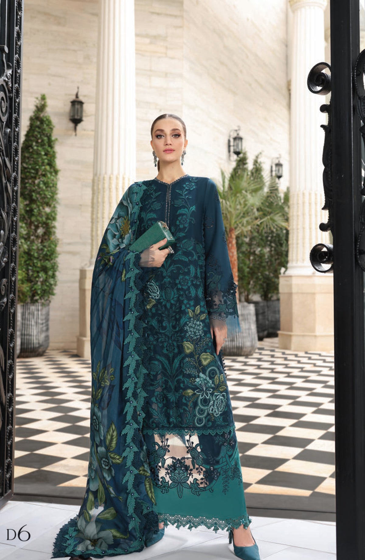 Maria B Luxury Embroidered Lawn Unstitched 3 Piece Suit - D6 - MB26ED - Teal - Summer Festive Collection