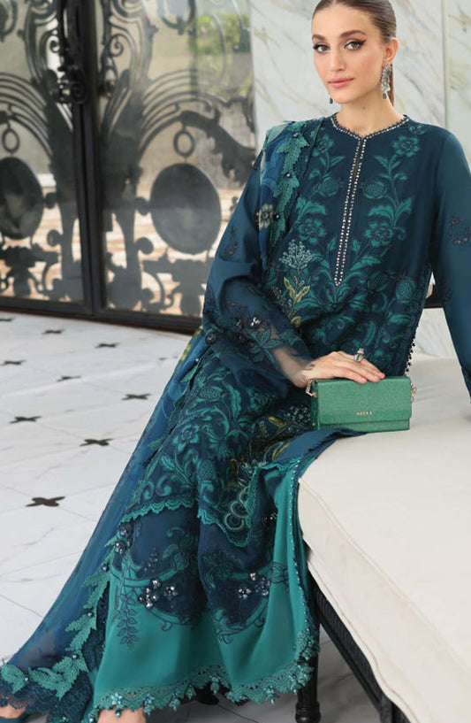 Maria B Luxury Embroidered Lawn Unstitched 3 Piece Suit - D6 - MB26ED - Teal - Summer Festive Collection