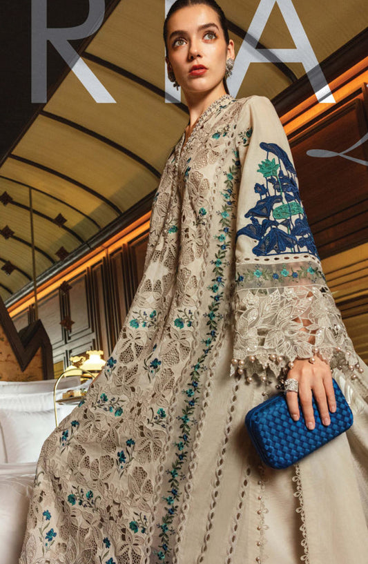 Maria B Luxury Embroidered Lawn Unstitched 3 Piece Suit - D8 - MB26ED - Grey - Summer Festive Collection