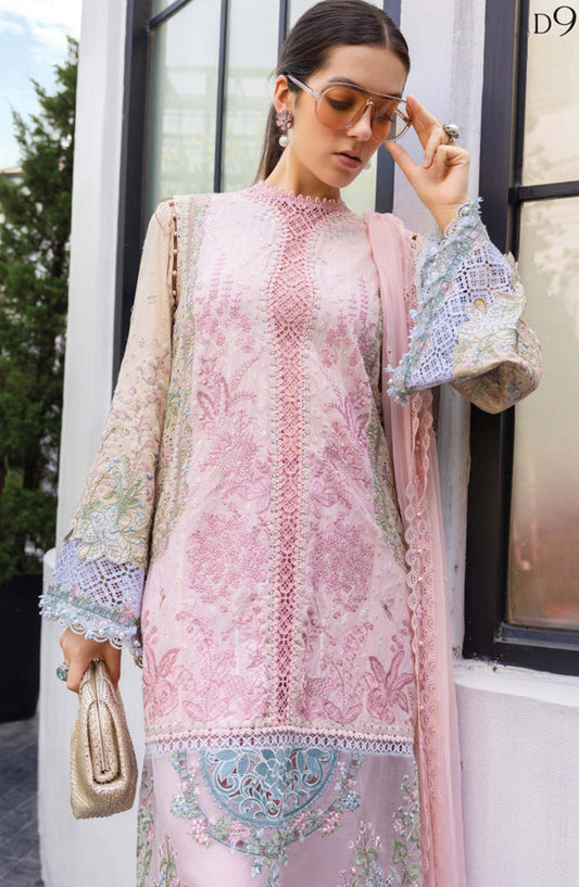 Maria B Luxury Embroidered Lawn Unstitched 3 Piece Suit - D9 - MB26ED - Pink - Summer Festive Collection