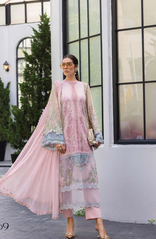 Maria B Luxury Embroidered Lawn Unstitched 3 Piece Suit - D9 - MB26ED - Pink - Summer Festive Collection