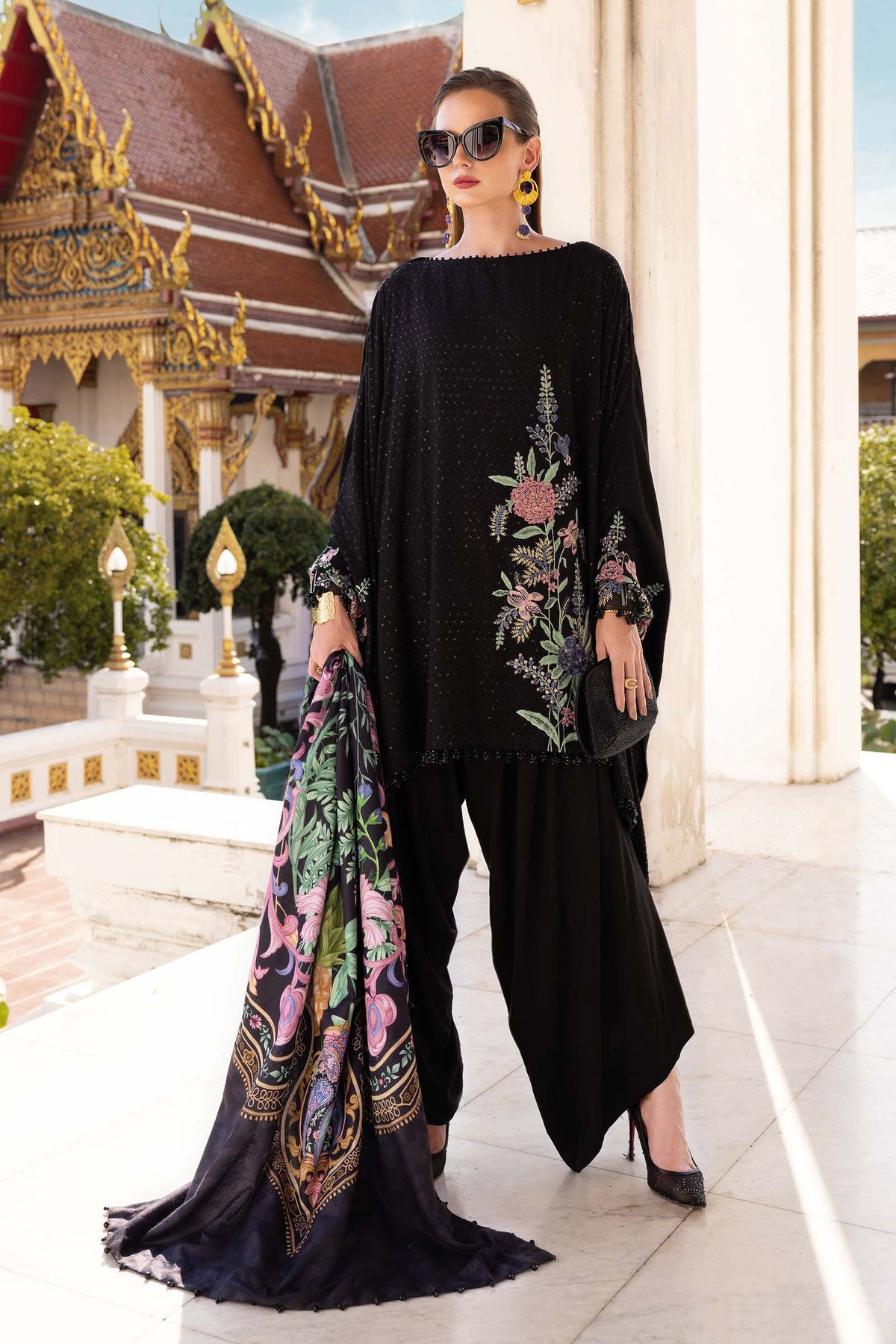 Maria B M.Prints Embroidered Twill Linen Unstitched 3 Piece Suit - D-2B - MB25PNW - Black - Winter Collection
