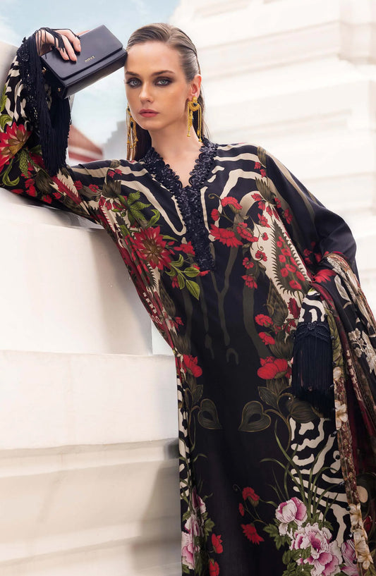 Maria B M.Prints Embroidered Linen Unstitched 3 Piece Suit - D-10B - MB25PNW - Black - Winter Collection