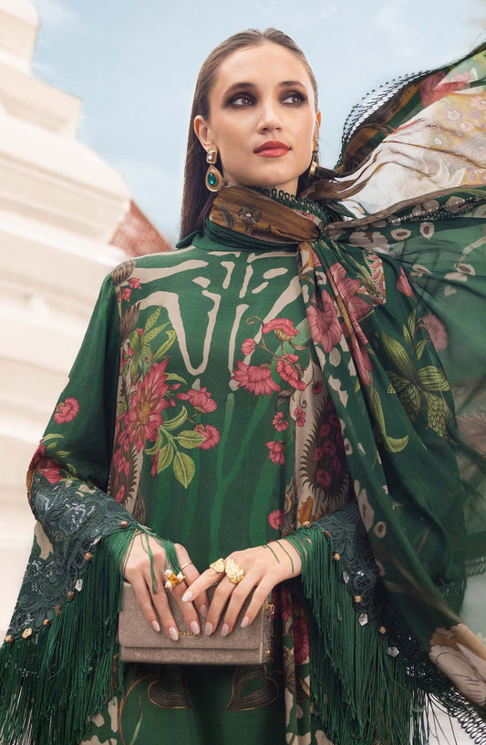 Maria B M.Prints Embroidered Linen Unstitched 3 Piece Suit - D-10A - MB25PNW - Green - Winter Collection