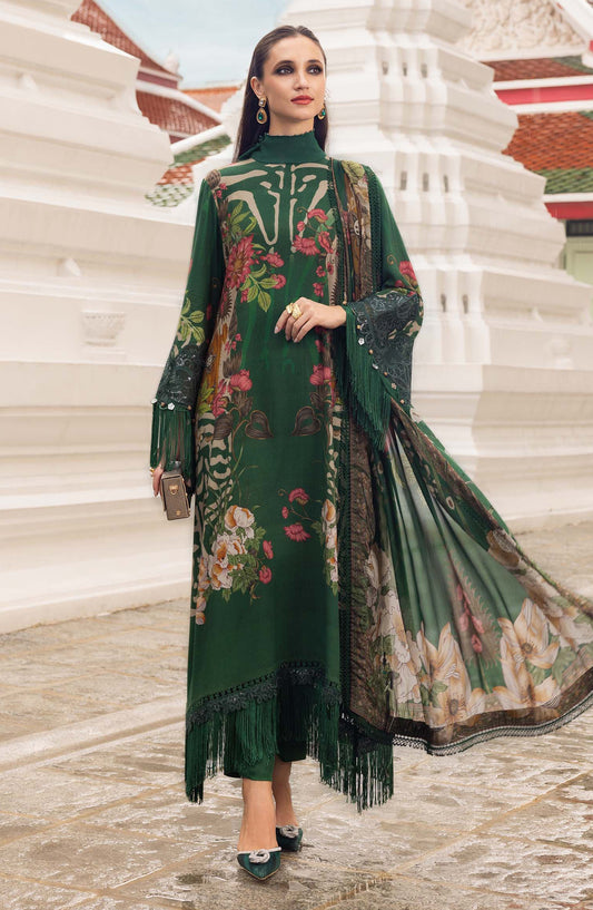 Maria B M.Prints Embroidered Linen Unstitched 3 Piece Suit - D-10A - MB25PNW - Green - Winter Collection
