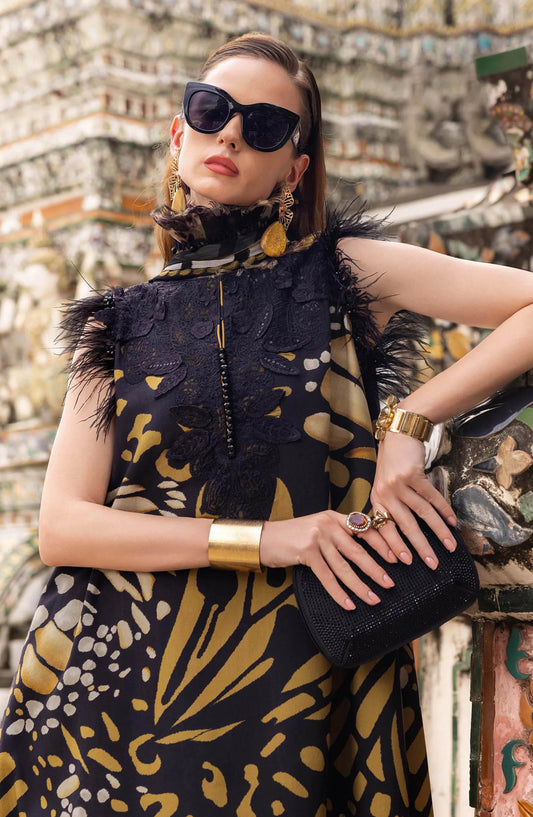 Maria B M.Prints Embroidered Linen Unstitched 3 Piece Suit - D-9B - MB25PNW - Black - Winter Collection