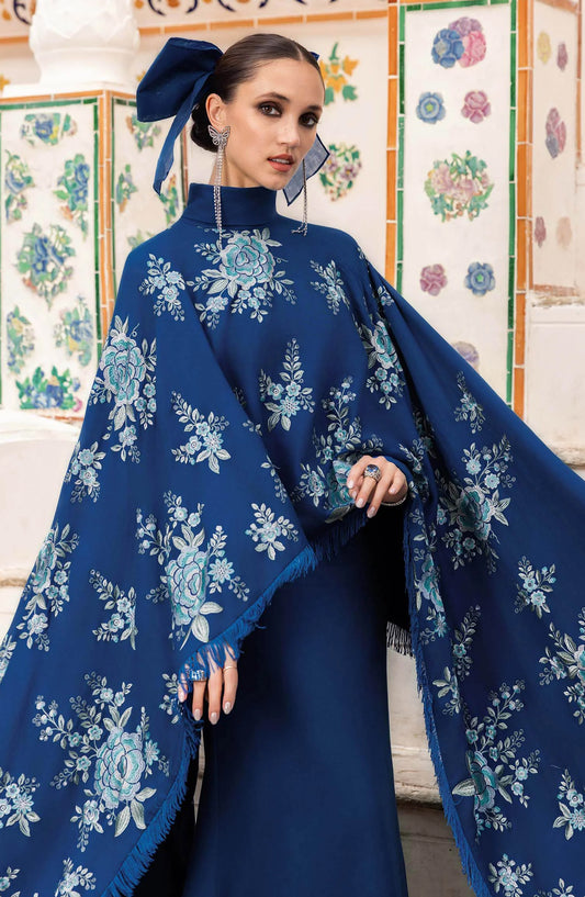 Maria B M.Prints Embroidered Twill Linen Unstitched 3 Piece Suit - D-8B - MB25PNW - Blue - Winter Collection