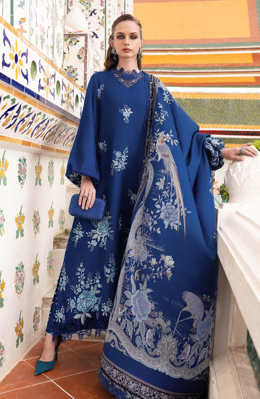 Maria B M.Prints Embroidered Twill Linen Unstitched 3 Piece Suit - D-8B - MB25PNW - Blue - Winter Collection