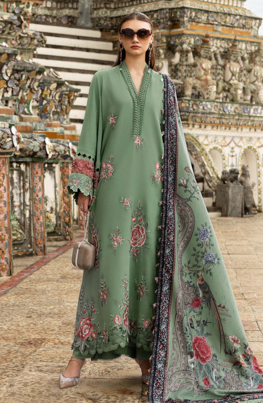 Maria B M.Prints Embroidered Twill Linen Unstitched 3 Piece Suit - D-8A - MB25PNW - Green - Winter Collection