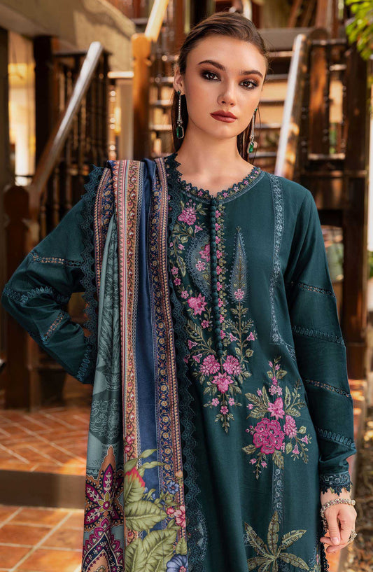 Maria B M.Prints Embroidered Twill Linen Unstitched 3 Piece Suit - D-7B - MB25PNW - Teal - Winter Collection