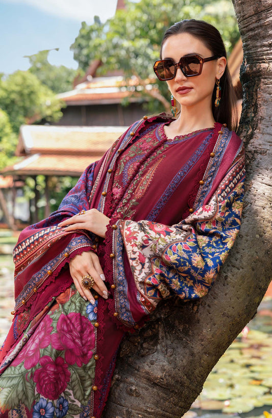 Maria B M.Prints Embroidered Twill Linen Unstitched 3 Piece Suit - D-7A - MB25PNW - Red - Winter Collection