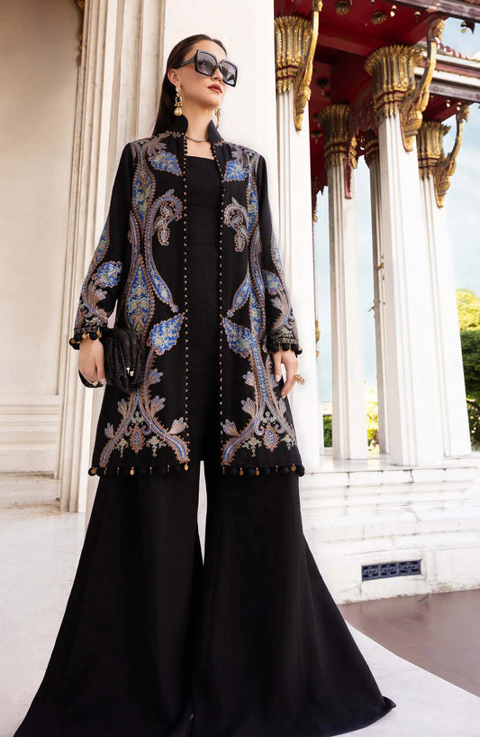 Maria B M.Prints Embroidered Twill Linen Unstitched 3 Piece Suit - D-6B - MB25PNW - Black - Winter Collection