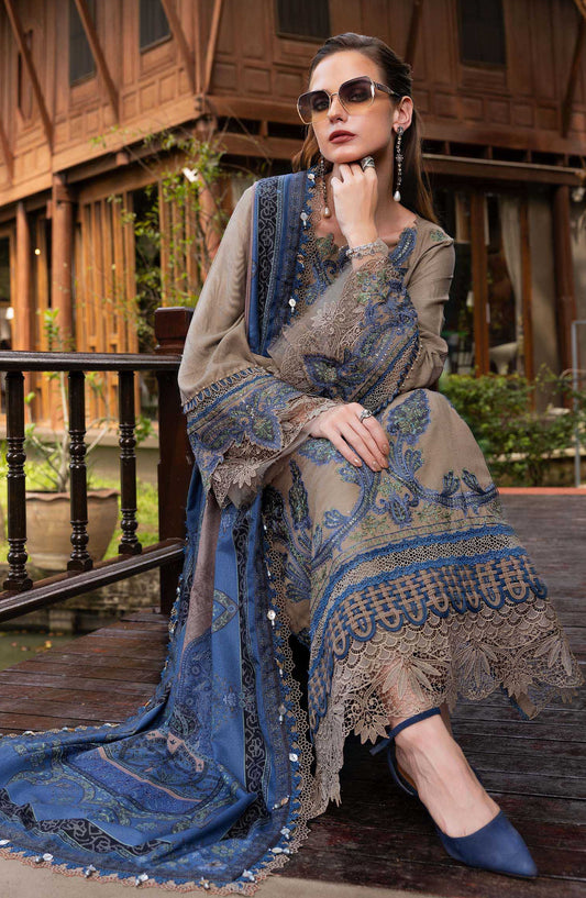 Maria B M.Prints Embroidered Twill Linen Unstitched 3 Piece Suit - D-6A - MB25PNW - Beige - Winter Collection