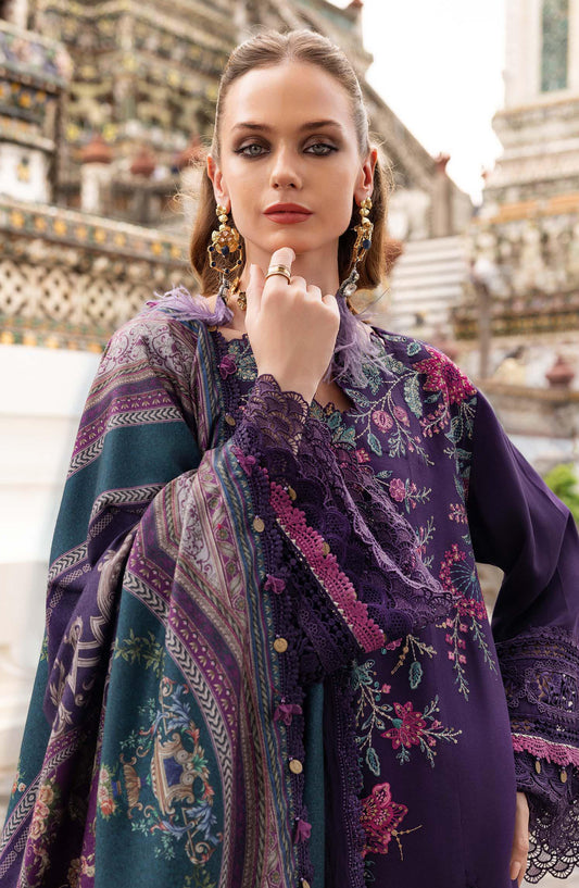 Maria B M.Prints Embroidered Twill Linen Unstitched 3 Piece Suit - D-5B - MB25PNW - Purple - Winter Collection
