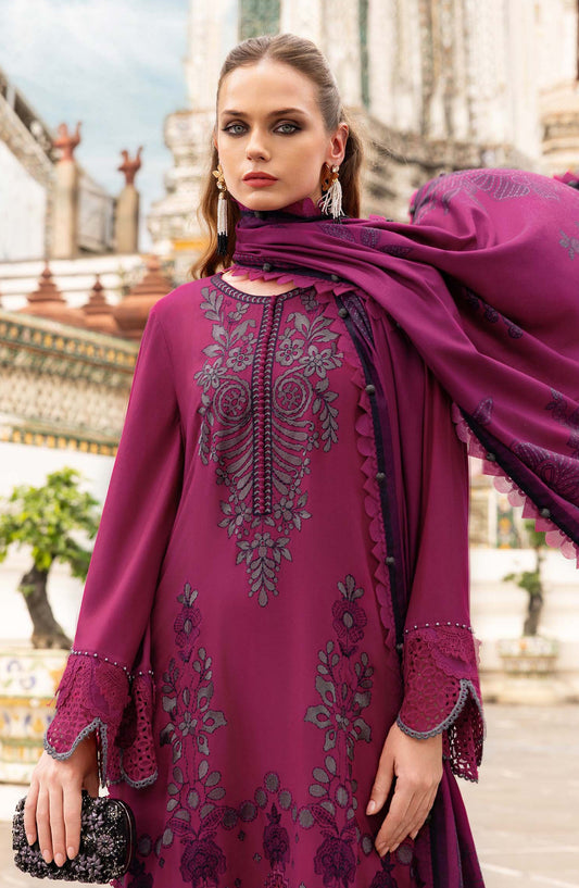 Maria B M.Prints Embroidered Twill Linen Unstitched 3 Piece Suit - D-4B - MB25PNW - Purple - Winter Collection