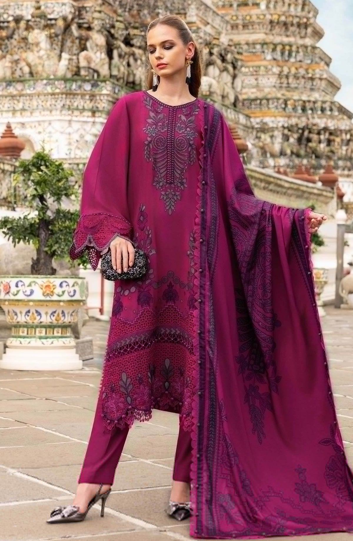 Maria B M.Prints Embroidered Twill Linen Unstitched 3 Piece Suit - D-4B - MB25PNW - Purple - Winter Collection