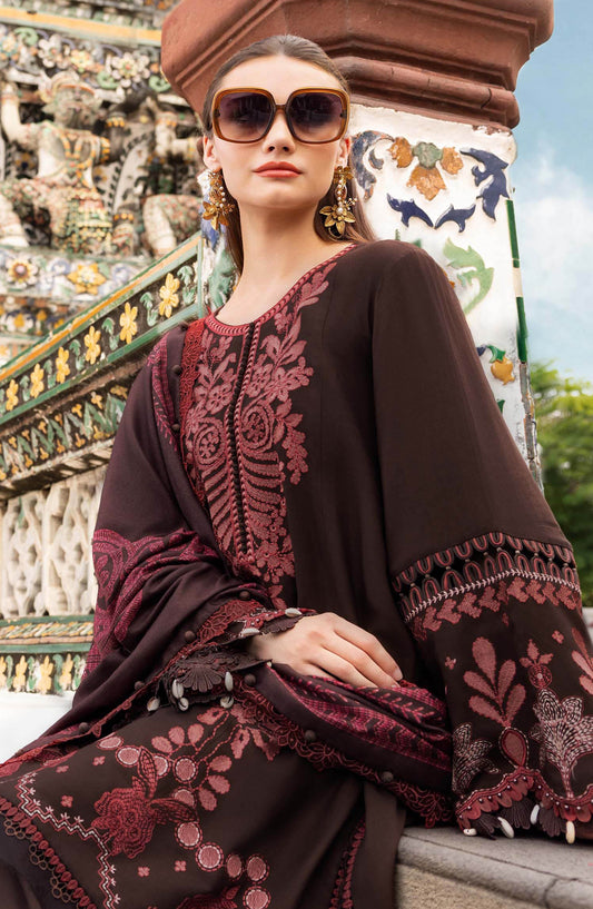 Maria B M.Prints Embroidered Twill Linen Unstitched 3 Piece Suit - D-4A - MB25PNW - Brown - Winter Collection
