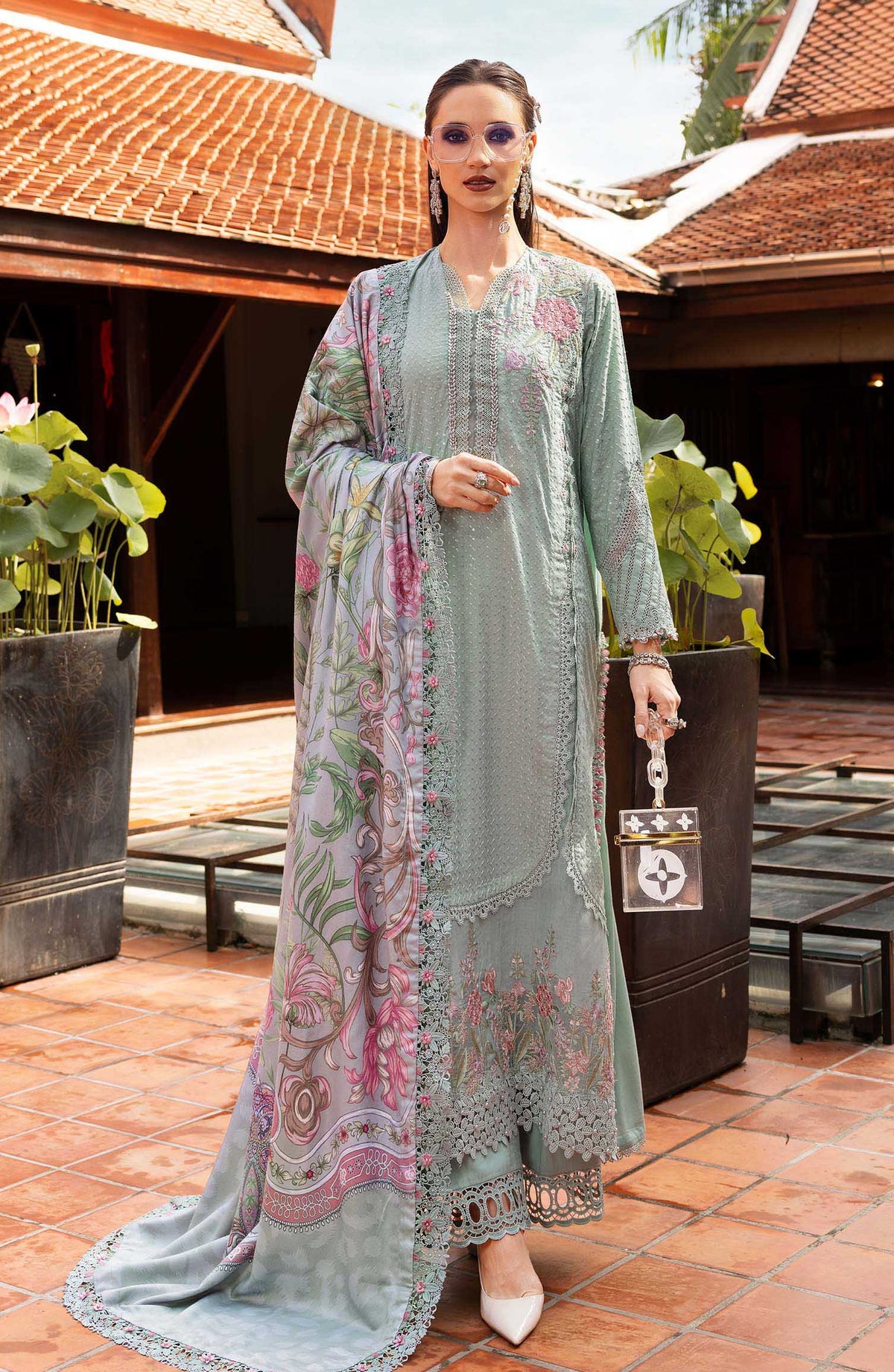 Maria B M.Prints Embroidered Twill Linen Unstitched 3 Piece Suit - D-2A - MB25PNW - Green - Winter Collection