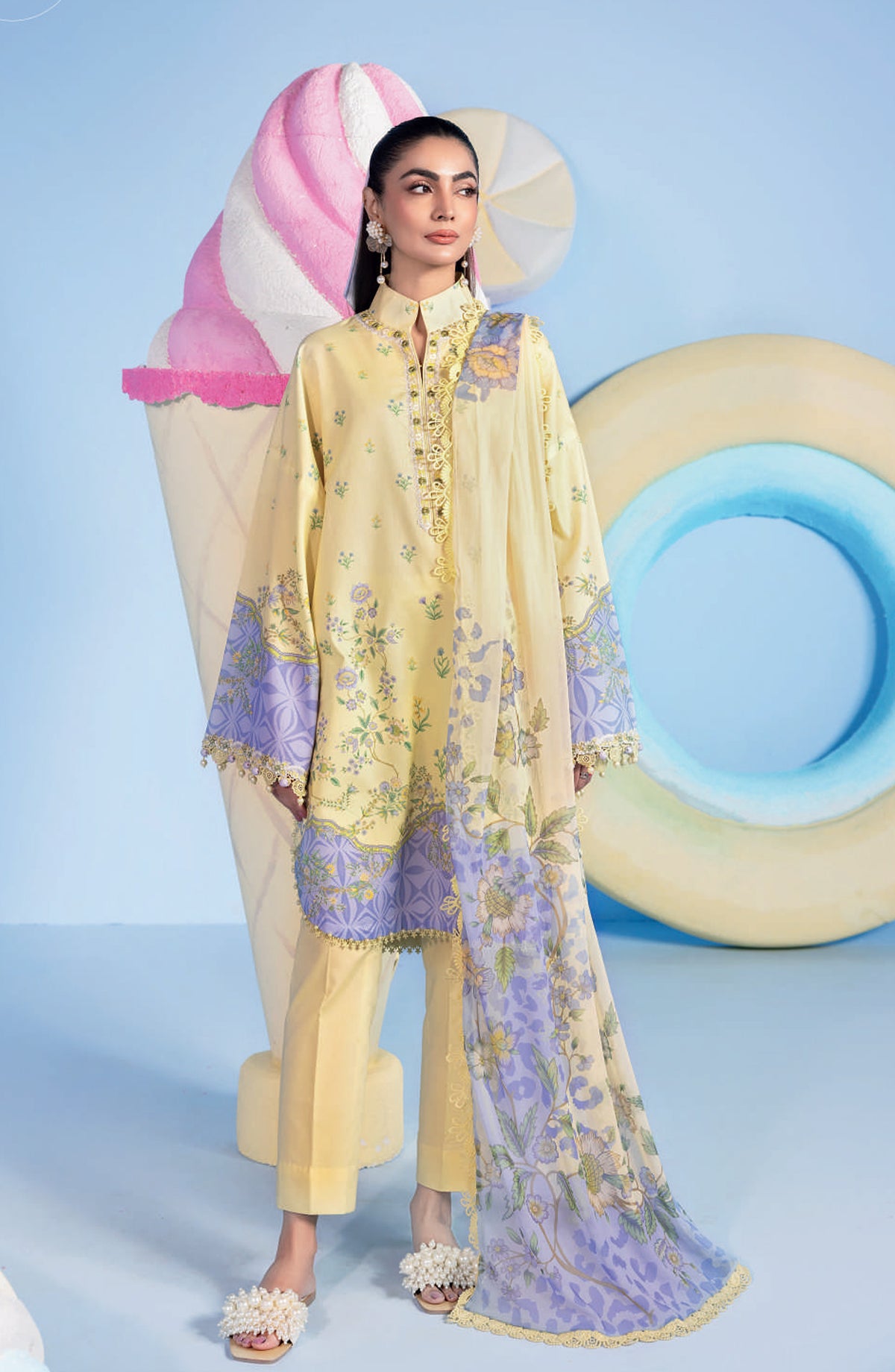 Maria B MBasics Embroidered Lawn Unstitched 3 Piece Suit - MB-CUSV13-01-A - MAB26BS - Yellow - Spring Summer Collection