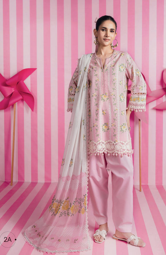 Maria B MBasics Embroidered Lawn Unstitched 3 Piece Suit - MB-CUSV13-02-A - MAB26BS - Pink - Spring Summer Collection