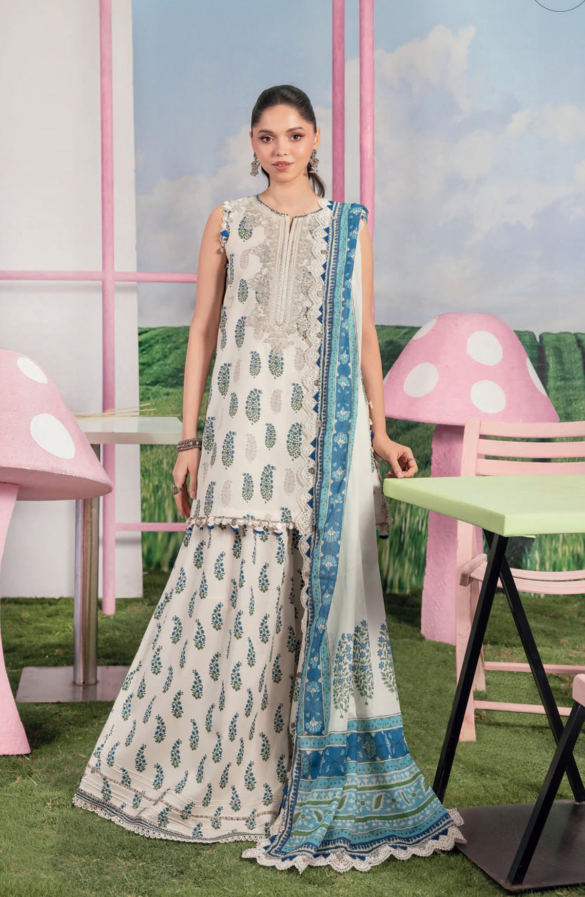 Maria B MBasics Embroidered Lawn Unstitched 3 Piece Suit - MB-CUSV13-05-A - MAB26BS - White - Spring Summer Collection
