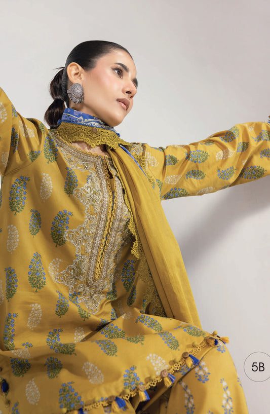 Maria B MBasics Embroidered Lawn Unstitched 3 Piece Suit - MB-CUSV13-05-B - MAB26BS - Mustard - Spring Summer Collection