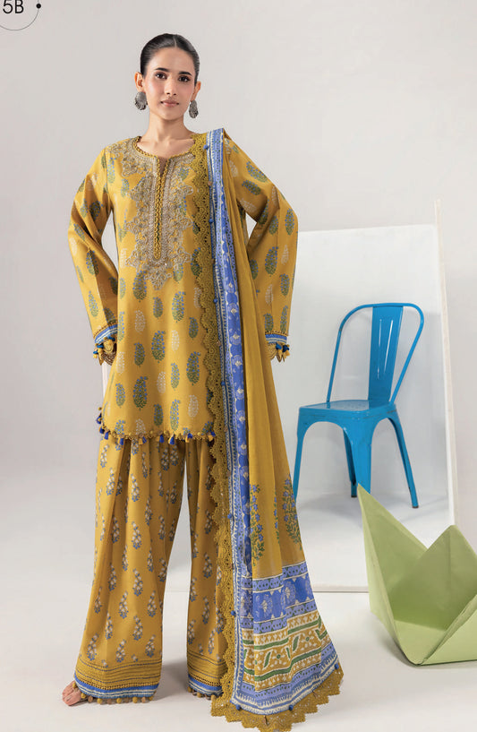 Maria B MBasics Embroidered Lawn Unstitched 3 Piece Suit - MB-CUSV13-05-B - MAB26BS - Mustard - Spring Summer Collection