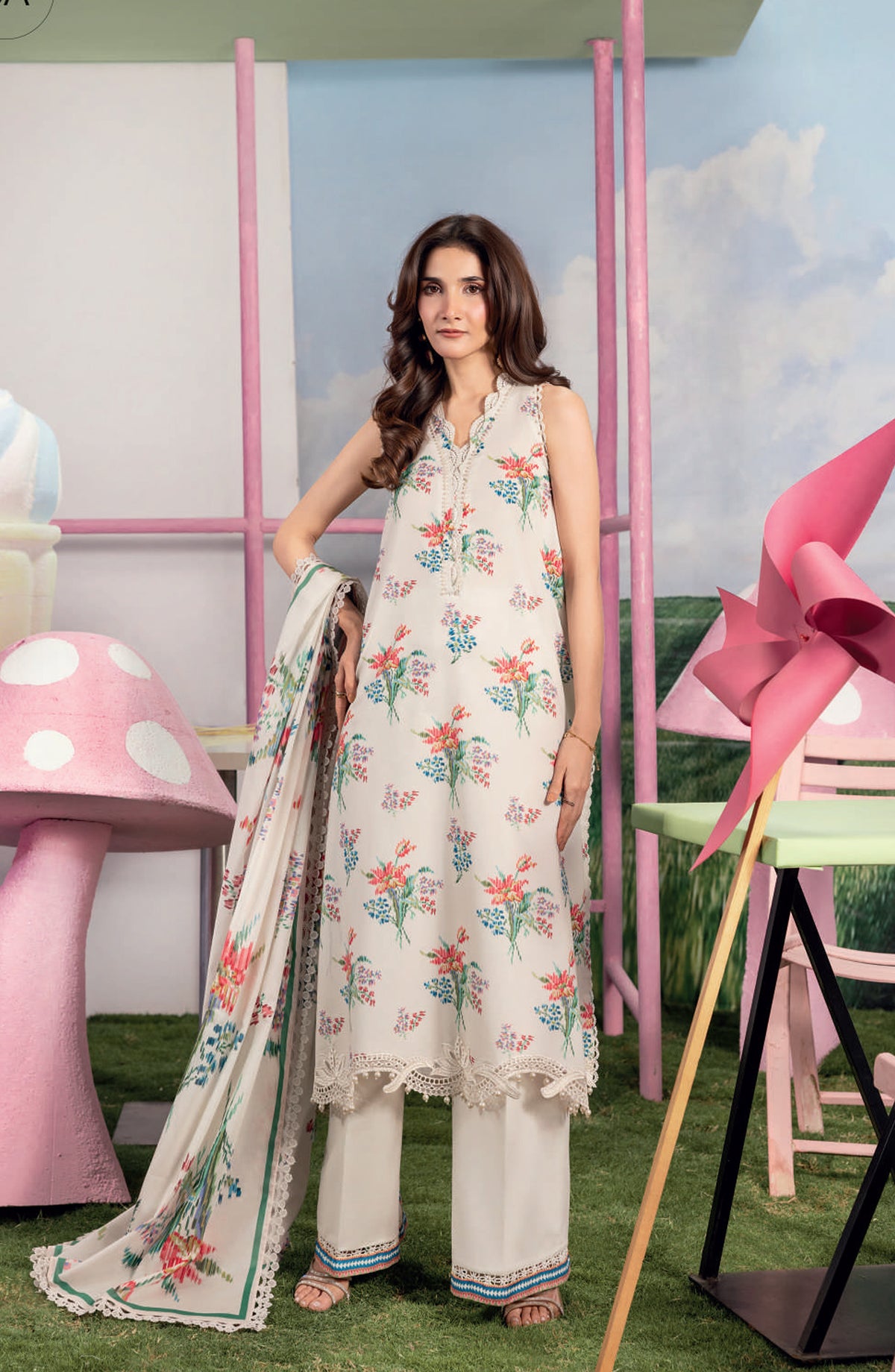 Maria B MBasics Embroidered Lawn Unstitched 3 Piece Suit - MB-CUSV13-06-A - MAB26BS - White - Spring Summer Collection