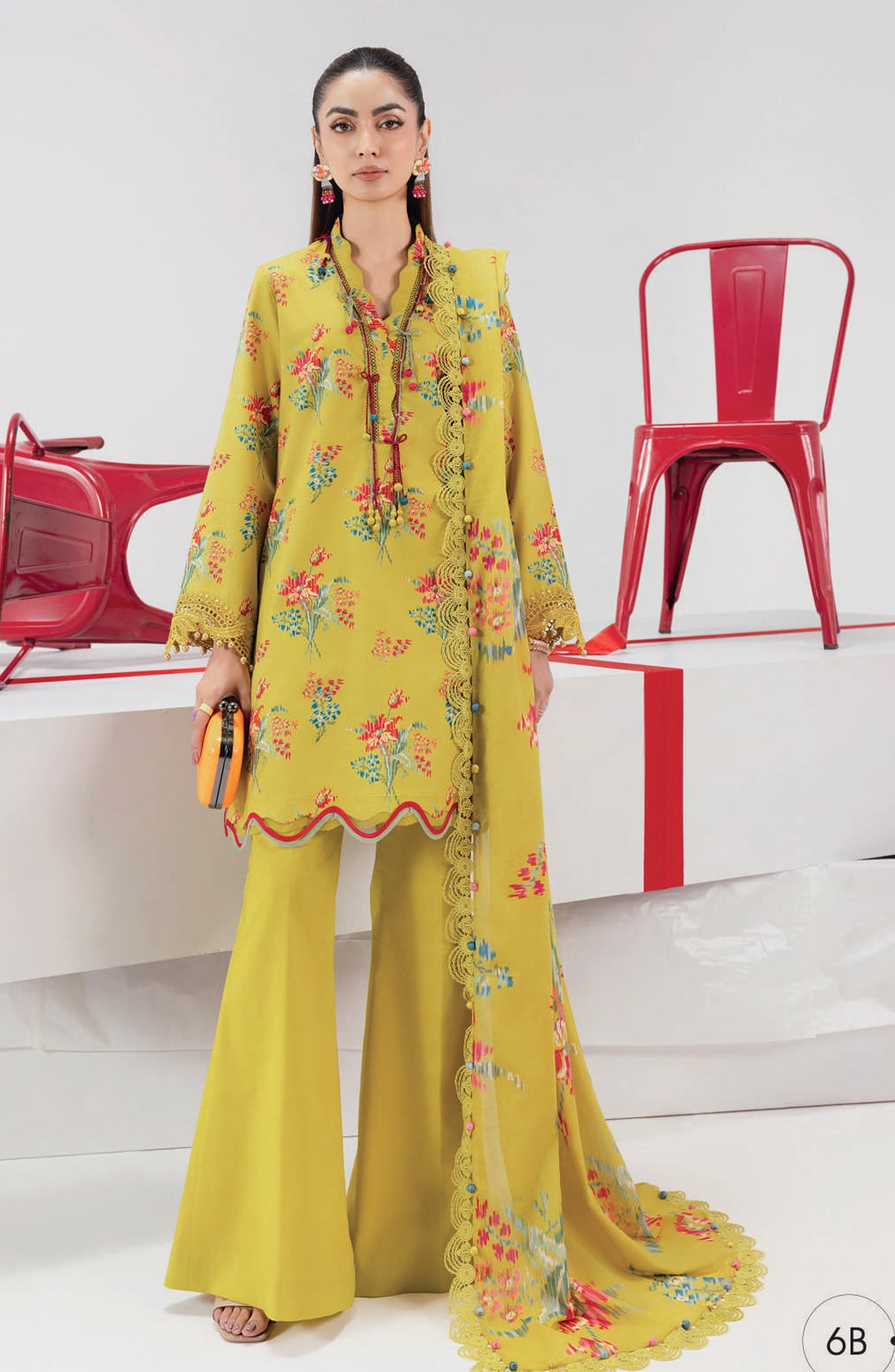 Maria B MBasics Embroidered Lawn Unstitched 3 Piece Suit - MB-CUSV13-06-B - MAB26BS - Yellow - Spring Summer Collection
