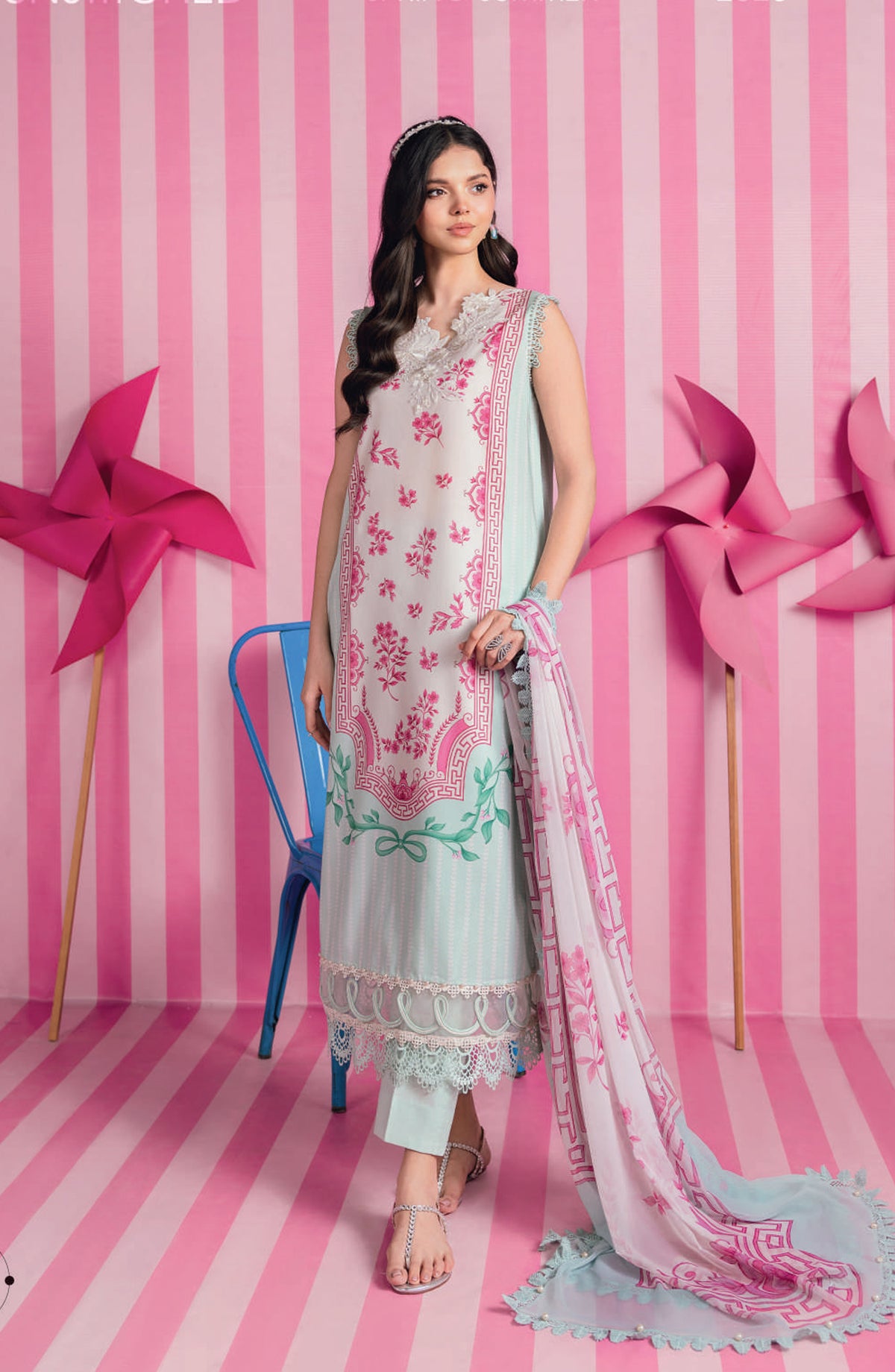 Maria B MBasics Embroidered Lawn Unstitched 3 Piece Suit - MB-CUSV13-09-A - MAB26BS - Multi - Spring Summer Collection