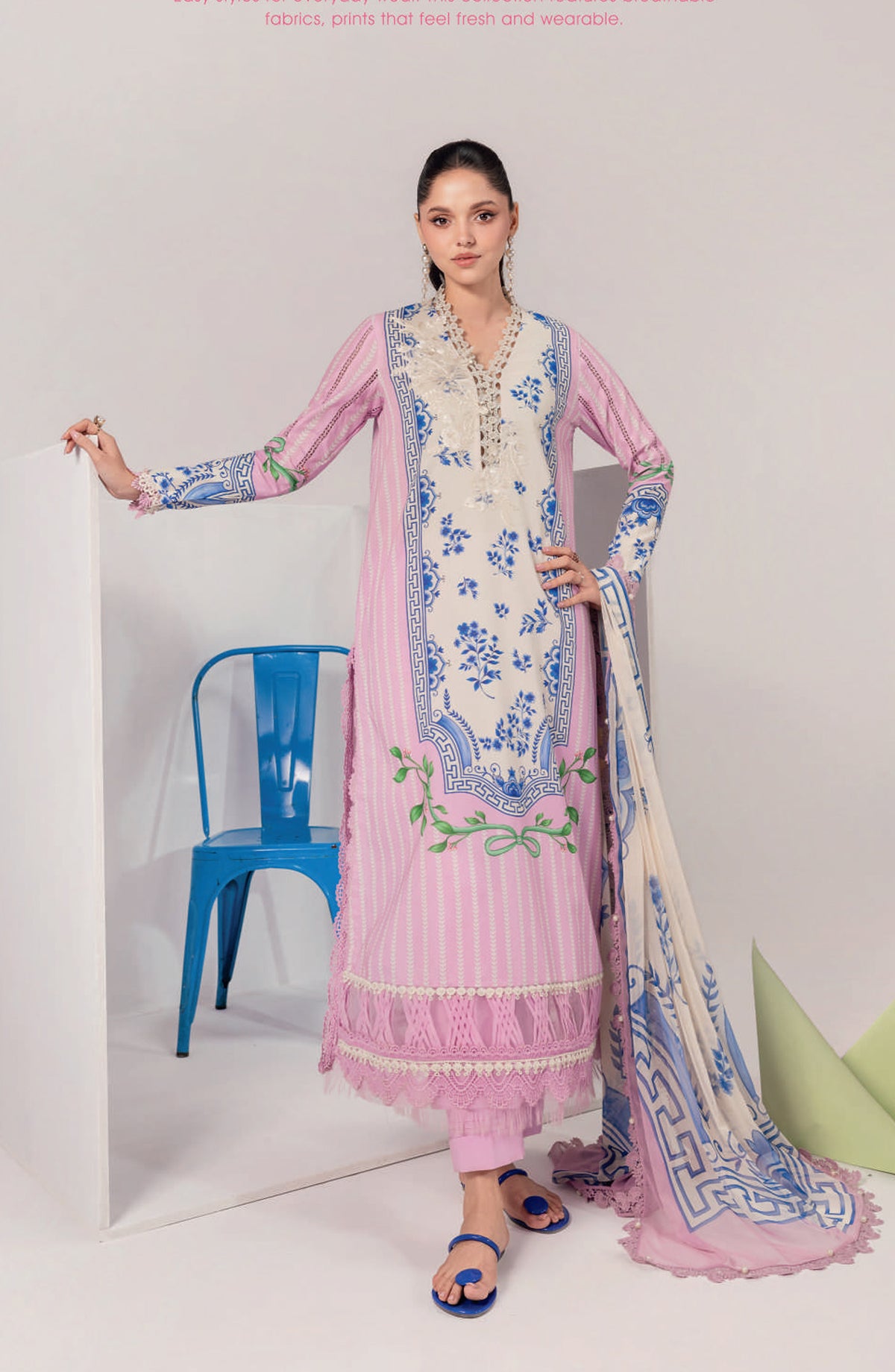 Maria B MBasics Embroidered Lawn Unstitched 3 Piece Suit - MB-CUSV13-09-B - MAB26BS - Pink - Spring Summer Collection