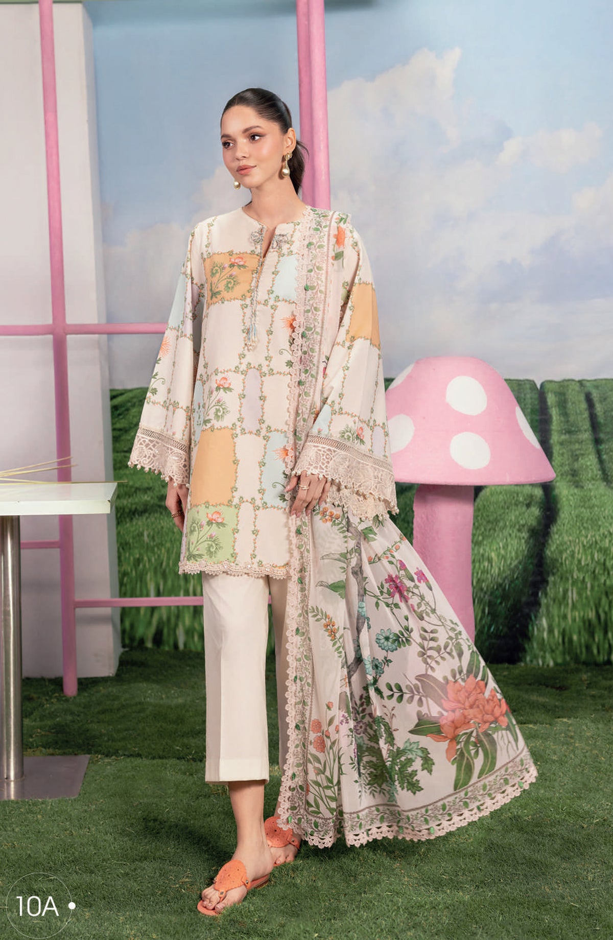 Maria B MBasics Embroidered Lawn Unstitched 3 Piece Suit - MB-CUSV13-10-A - MAB26BS - Fawn - Spring Summer Collection