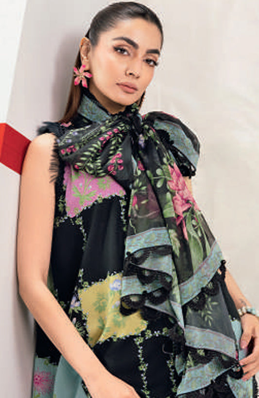 Maria B MBasics Embroidered Lawn Unstitched 3 Piece Suit - MB-CUSV13-10-B - MAB26BS - Black - Spring Summer Collection