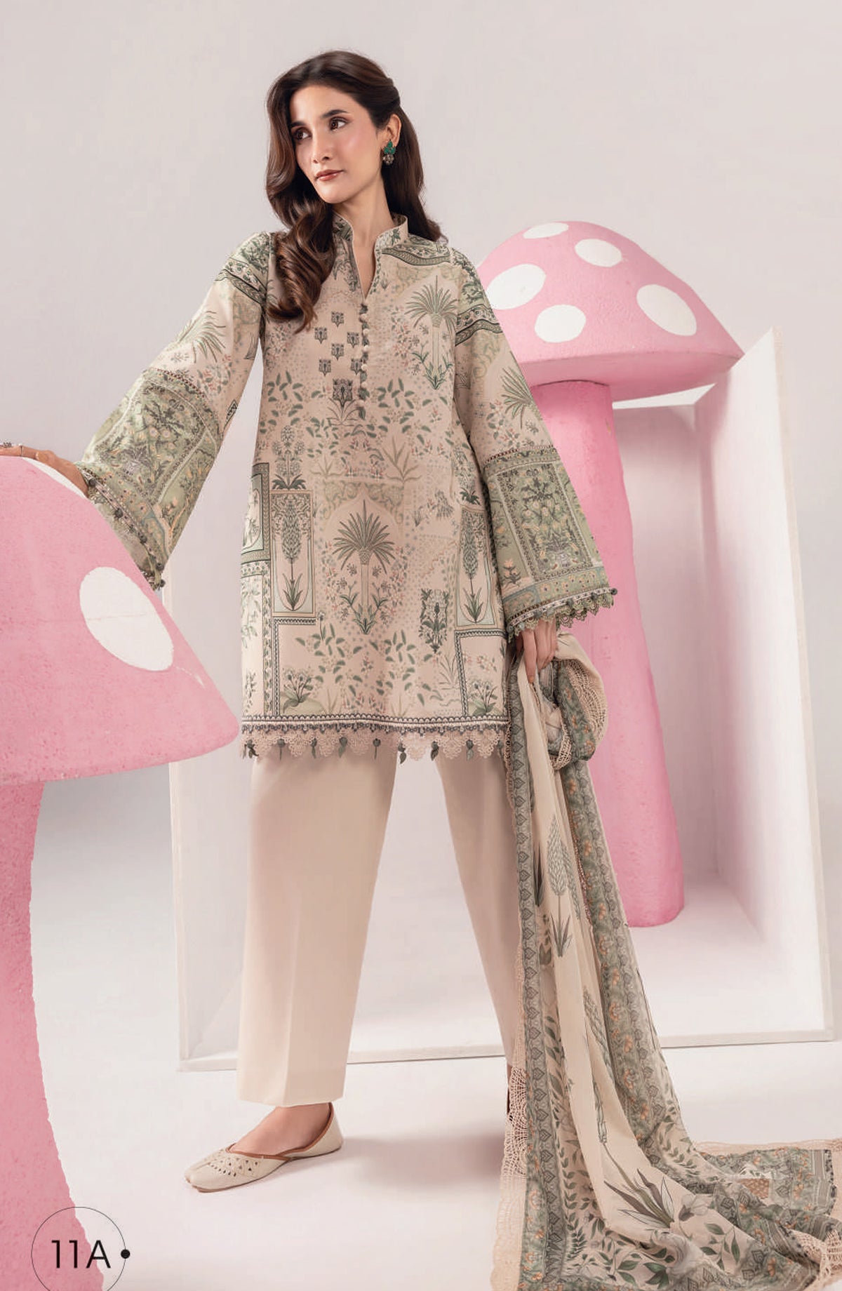 Maria B MBasics Embroidered Lawn Unstitched 3 Piece Suit - MB-CUSV13-11-A - MAB26BS - Beige - Spring Summer Collection