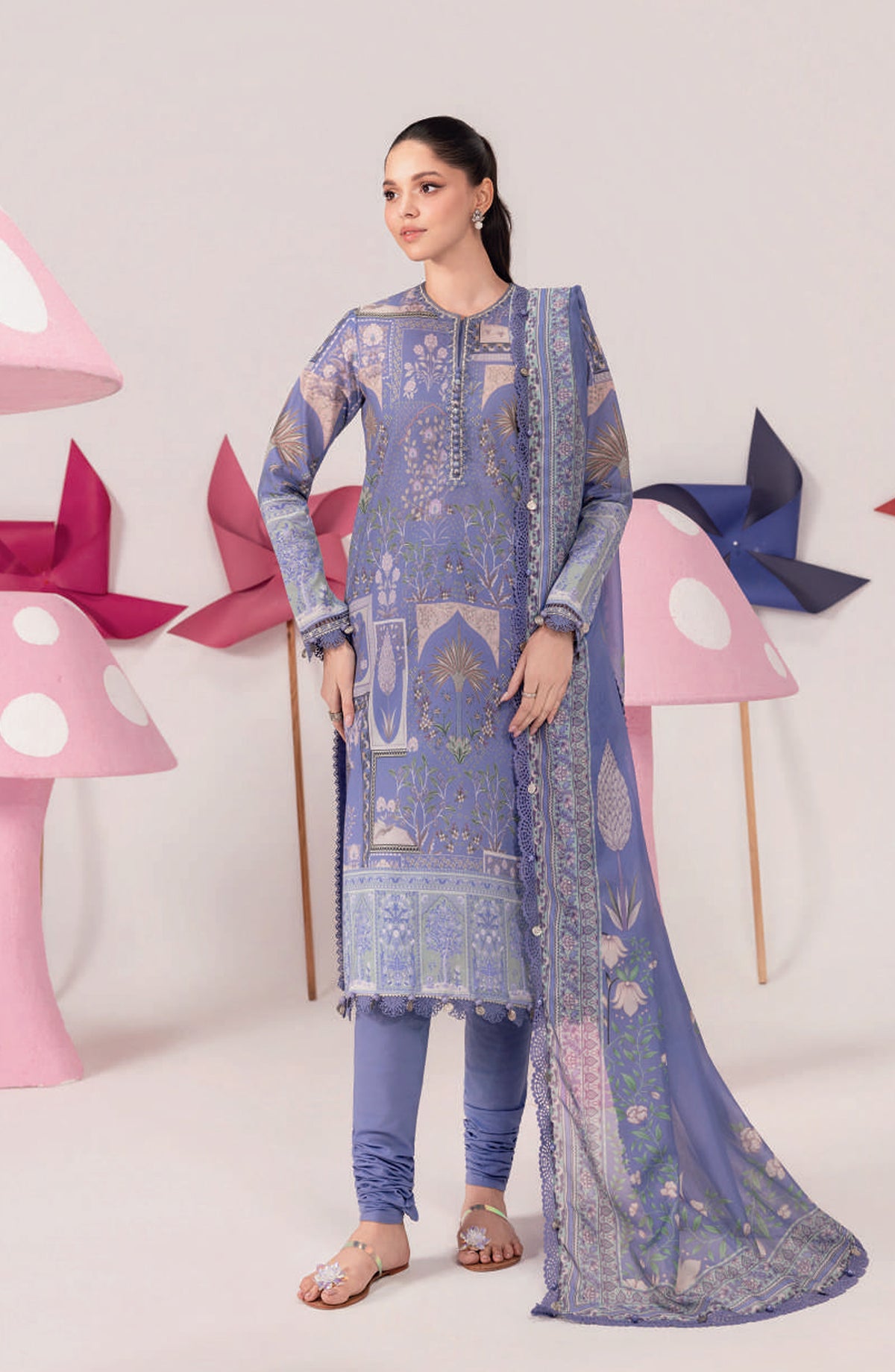 Maria B MBasics Embroidered Lawn Unstitched 3 Piece Suit - MB-CUSV13-11-B - MAB26BS - Blue - Spring Summer Collection